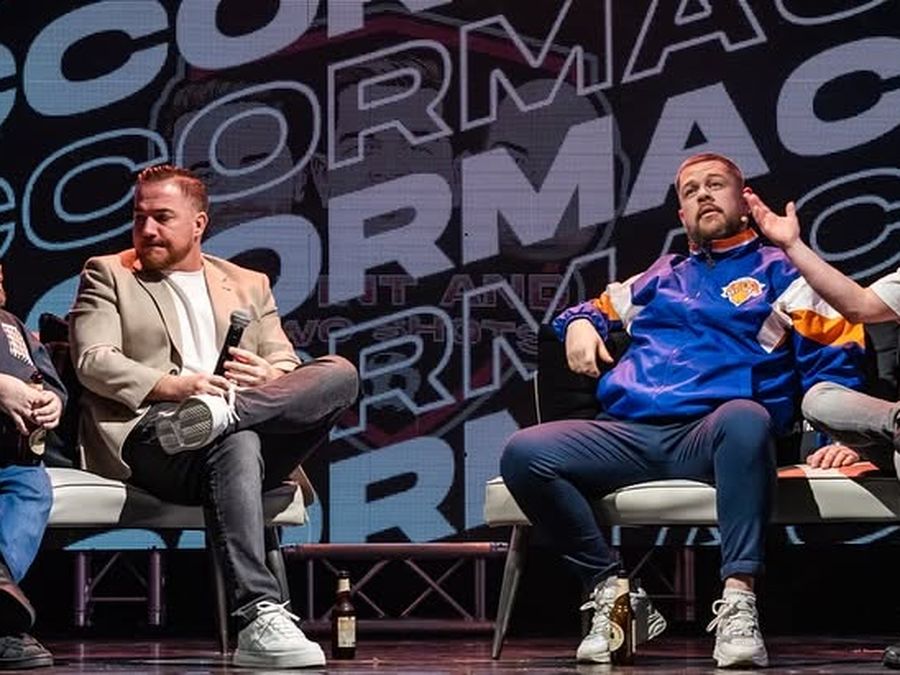 A live podcast on stage